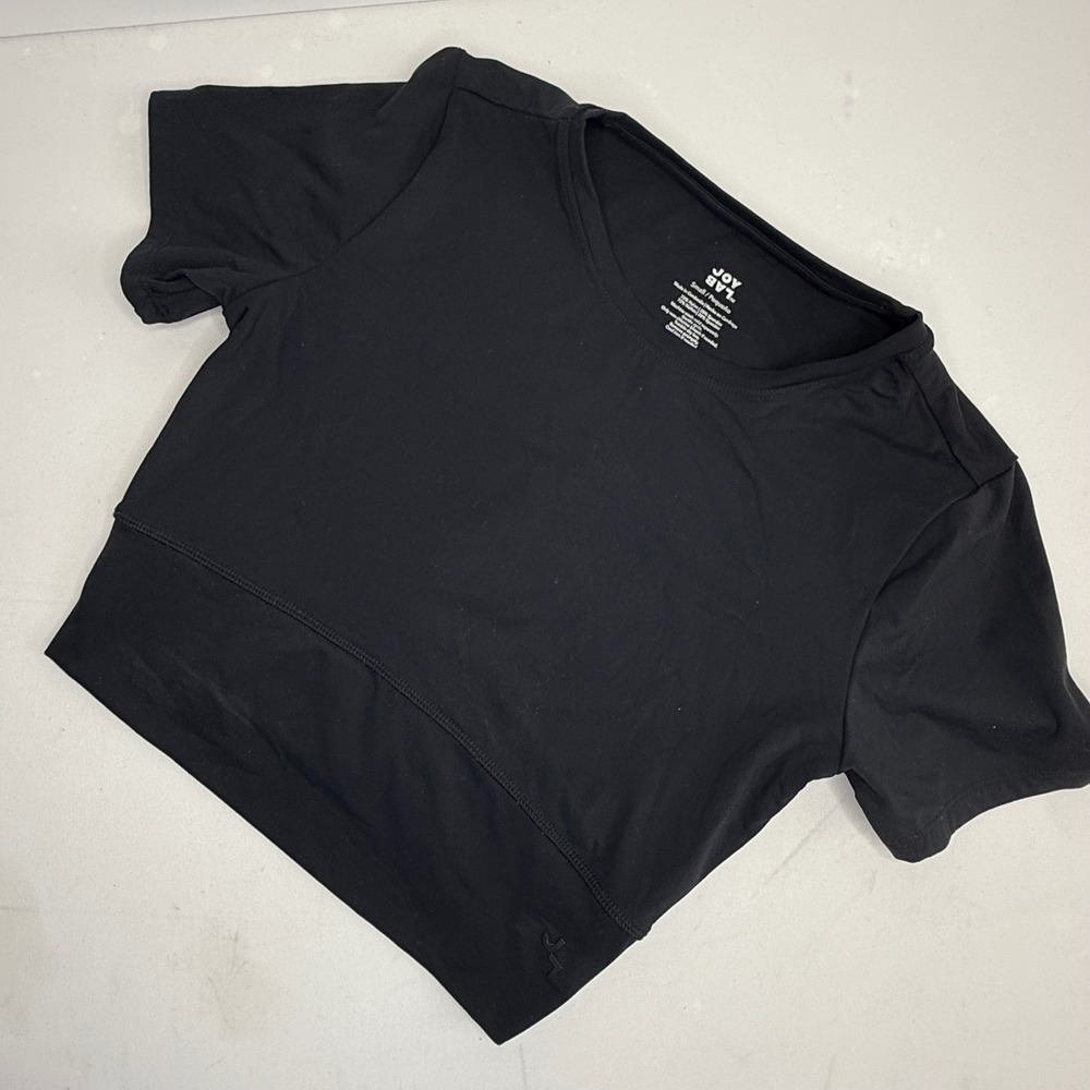 JoyLab Womens Black Short Sleeve Crossover Back Gym Activewear Crop Top Small